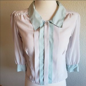 1940s Vintage Mint and White Blouse